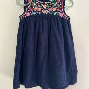 Navy Blue Embroidered Kids Dress